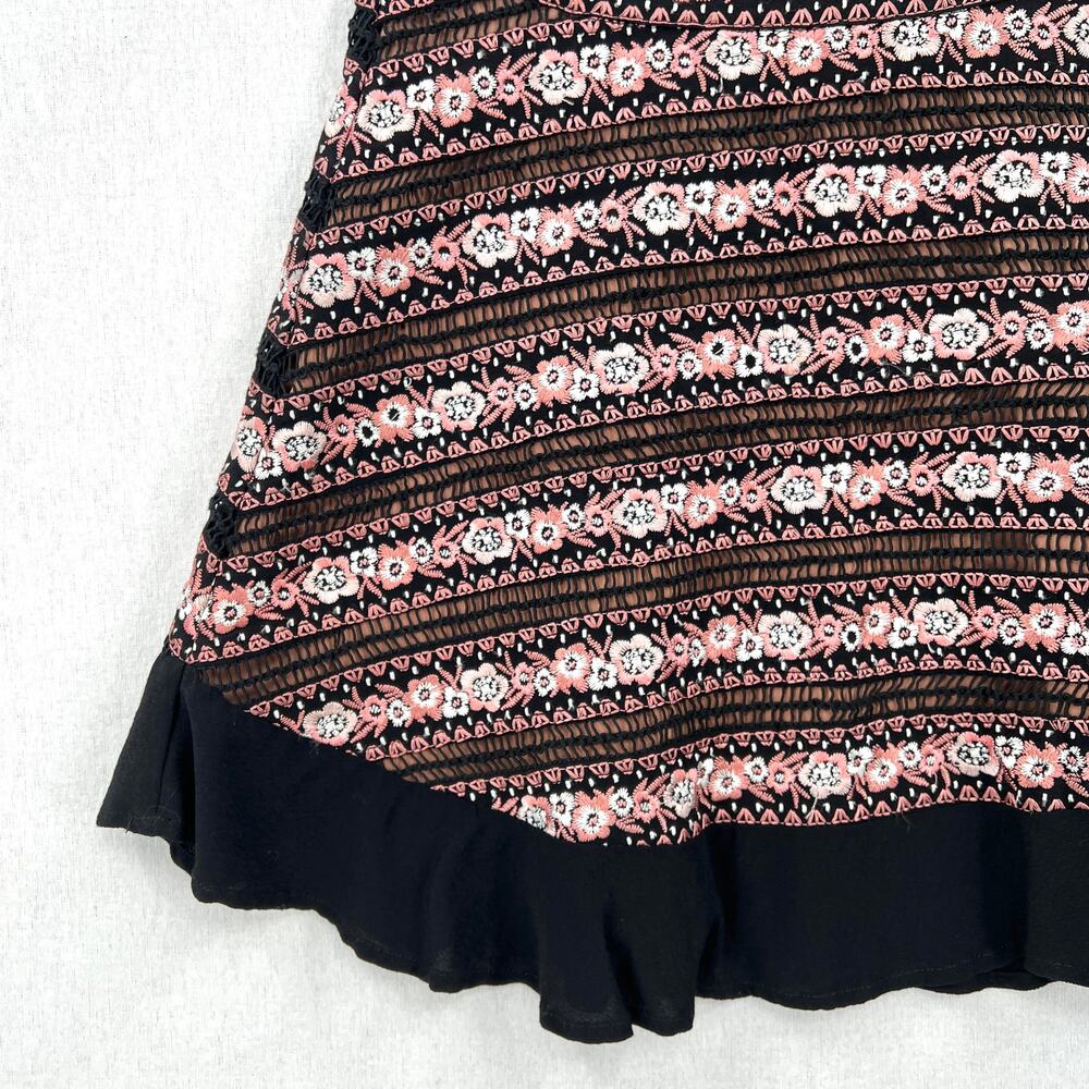 FOR LOVE AND LEMONS Persephone Embroidered Mini Skirt Womens Small Black Pink - Picture 8 of 16